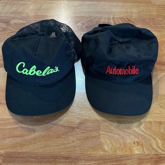 Vintage Automobile Trucker Hat Baseball Cap Lid Plus Vtg Cabela’s Bass Pro Hat - Picture 1 of 13